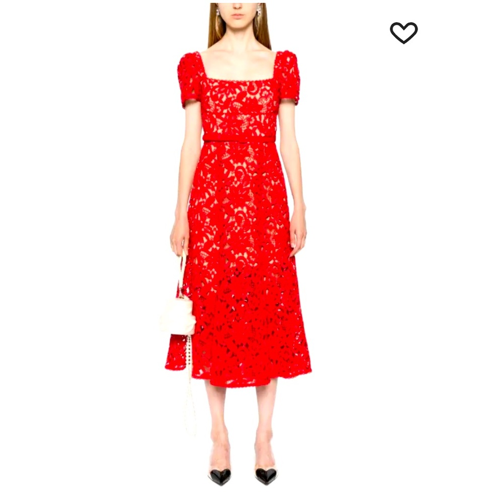 Self Portrait floral lace midi dress in bright warm red **MISSING BELT**